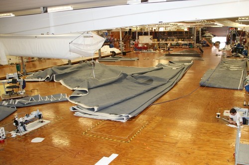 The 60 metre long loft floor close to the Viaduct harbour allows several J class sails to be worked on at one time by two shifts of sailmakers working 20 hours per day. North Sails  © Richard Gladwell www.photosport.co.nz